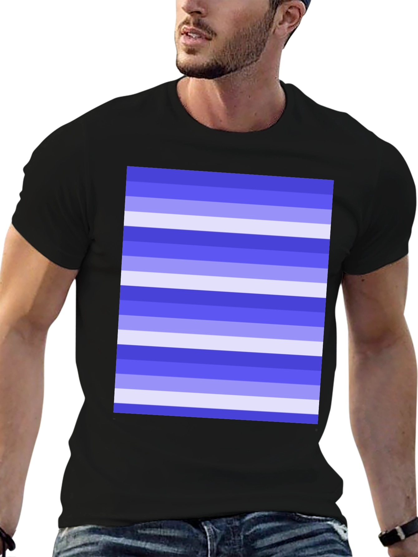 Striped Pattern Black Cotton Casual T-Shirt