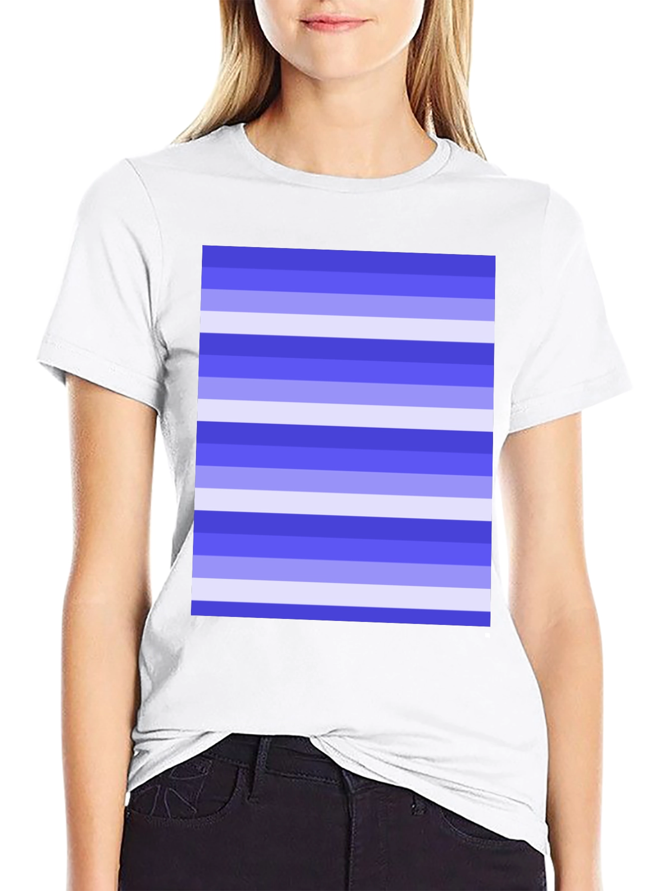 Striped Pattern Black Cotton Casual T-Shirt
