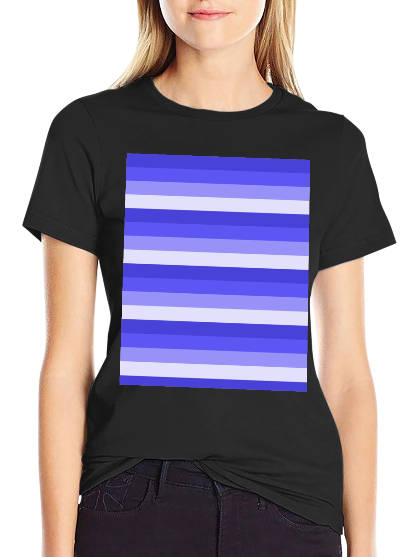 Striped Pattern Black Cotton Casual T-Shirt