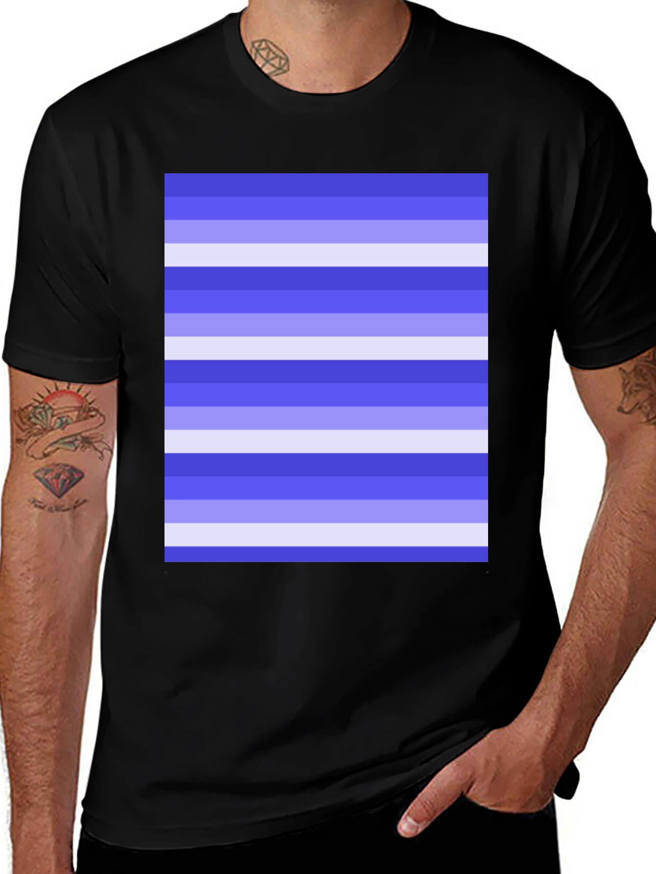 Striped Pattern Black Cotton Casual T-Shirt