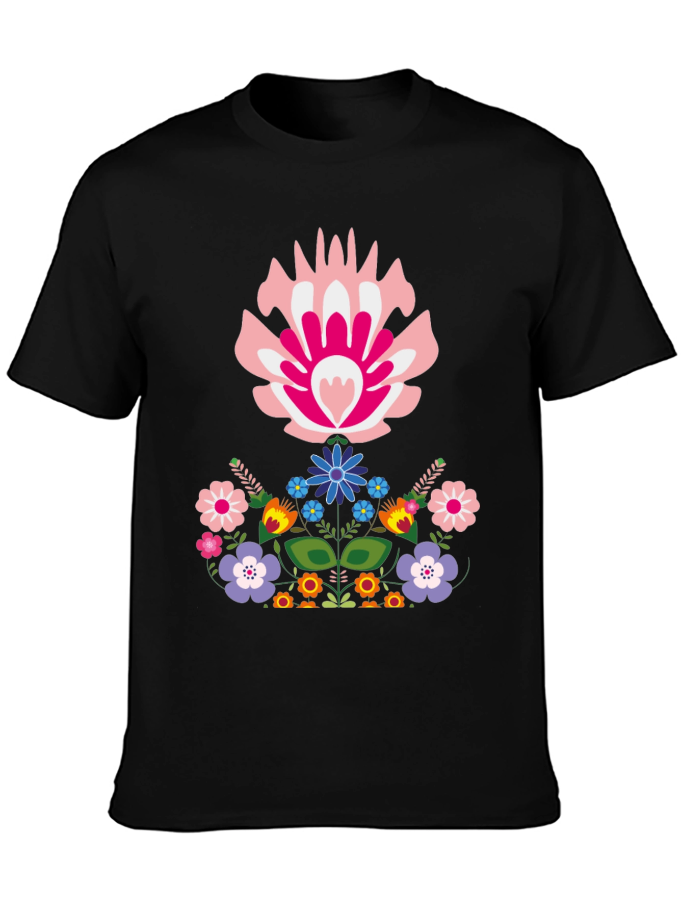 Floral Folk Art Graphic Tee - Black