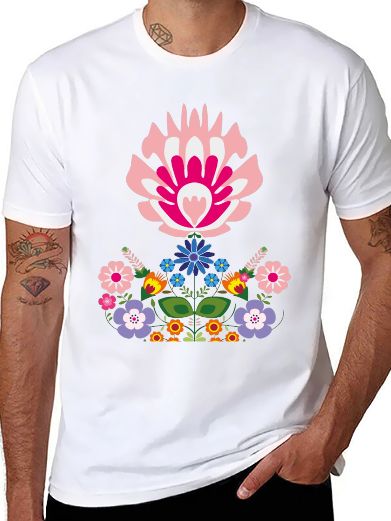 Floral Folk Art Graphic Tee - Black