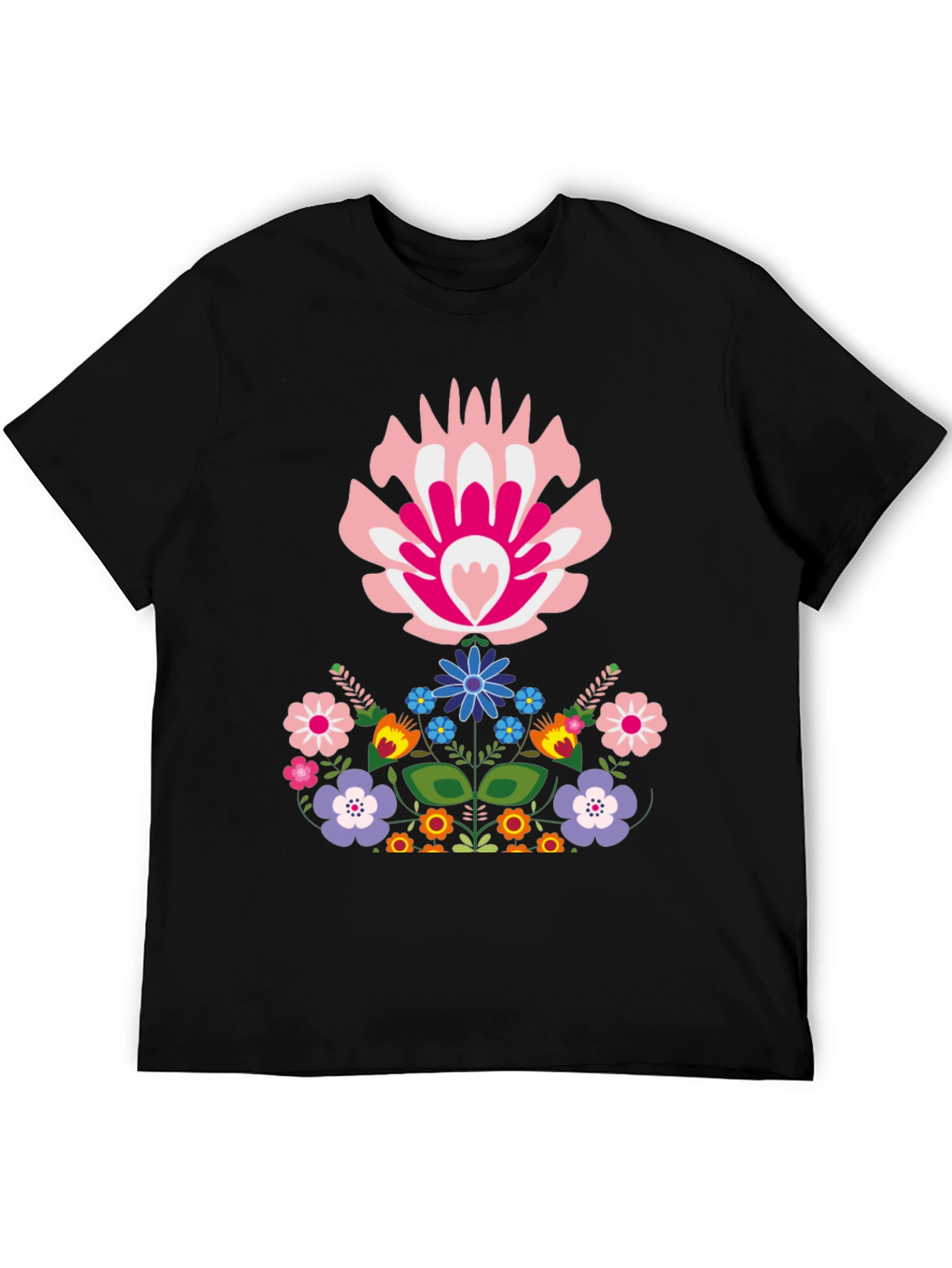 Floral Folk Art Graphic Tee - Black