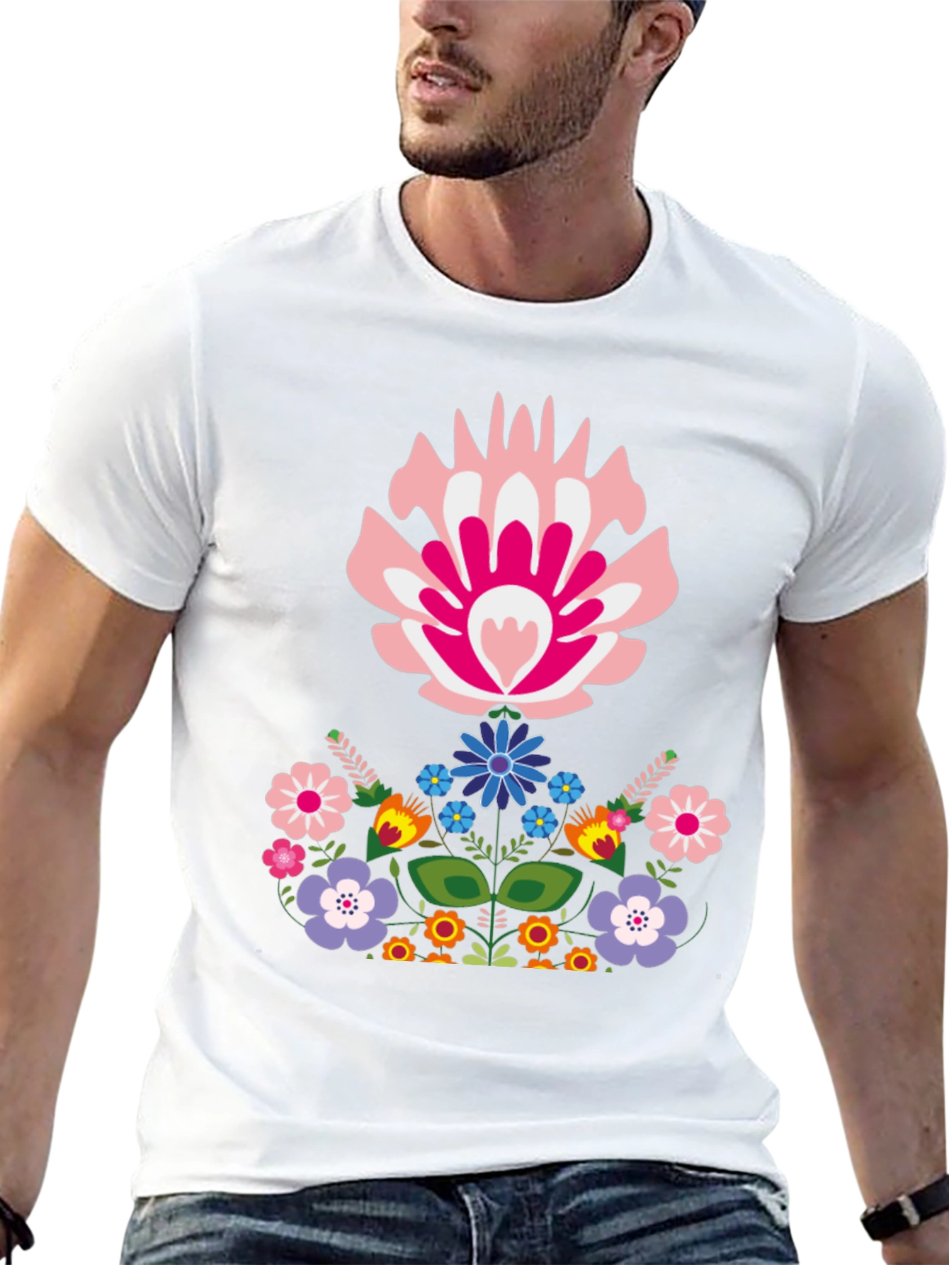 Floral Folk Art Graphic Tee - Black