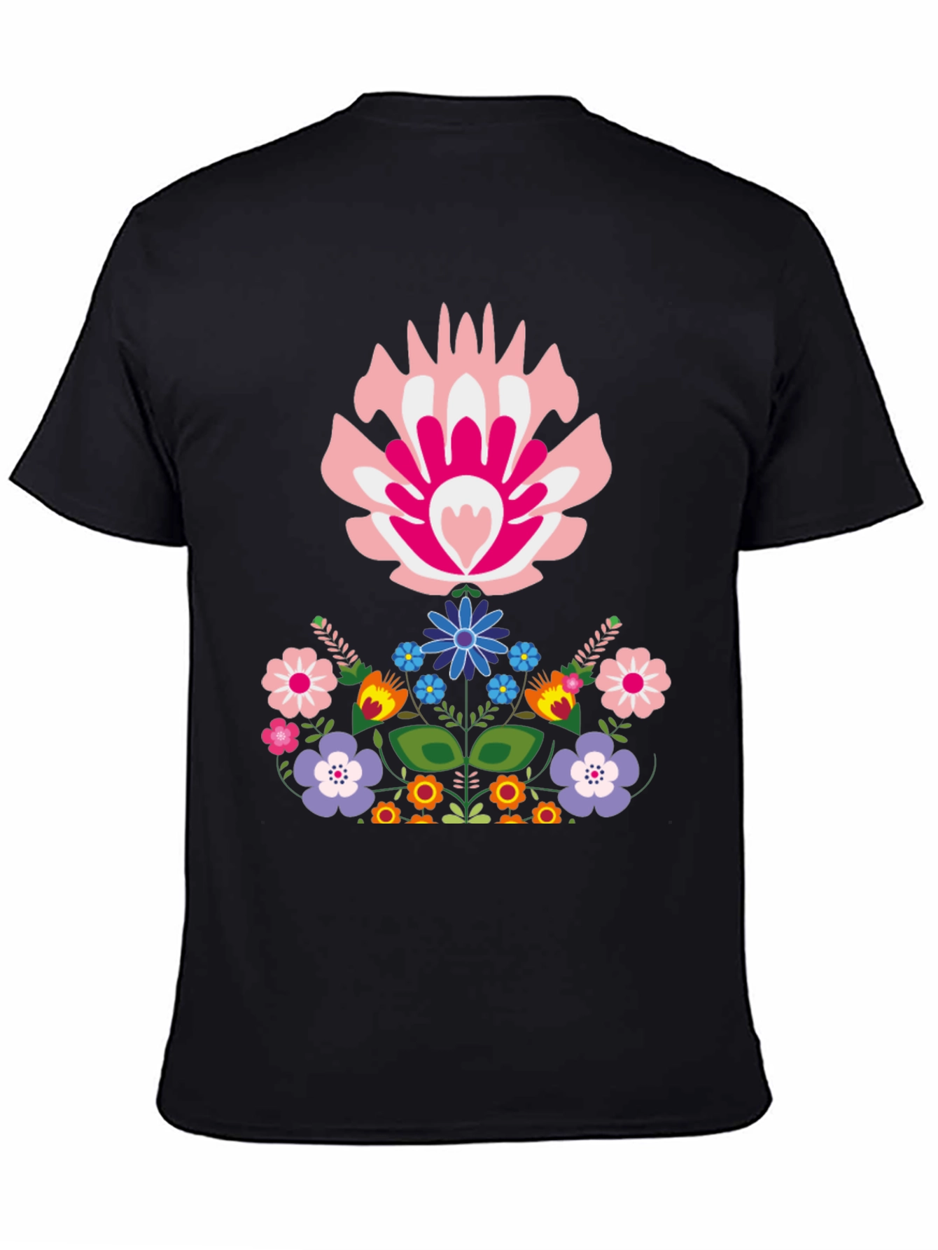 Floral Folk Art Graphic Tee - Black