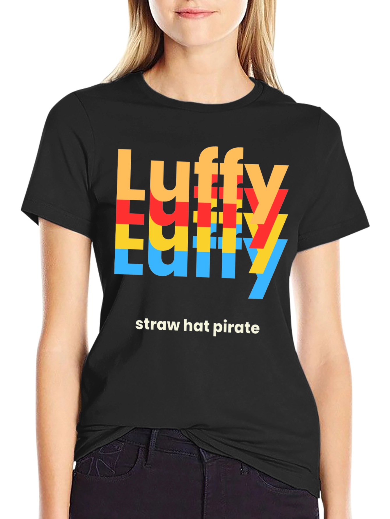 Luffy Straw Hat Pirate Graphic Tee - Black