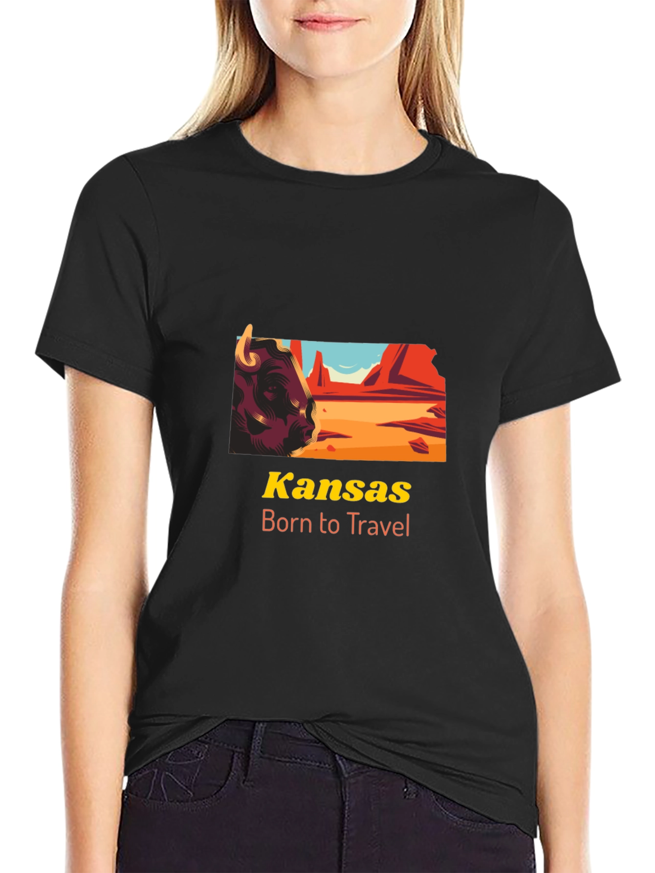 Kansas Born to Travel Graphic Tee - Black
