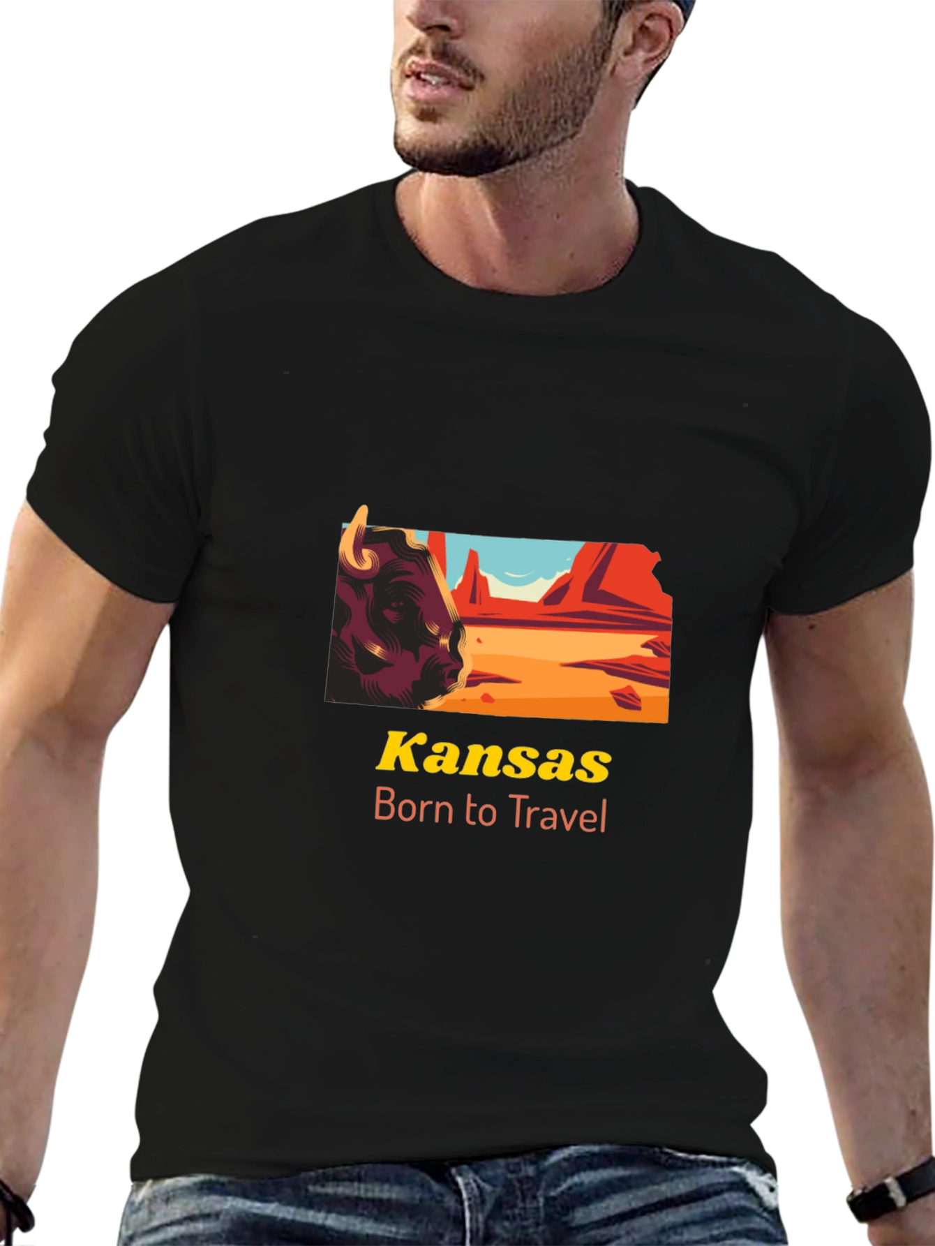 Kansas Born to Travel Graphic Tee - Black