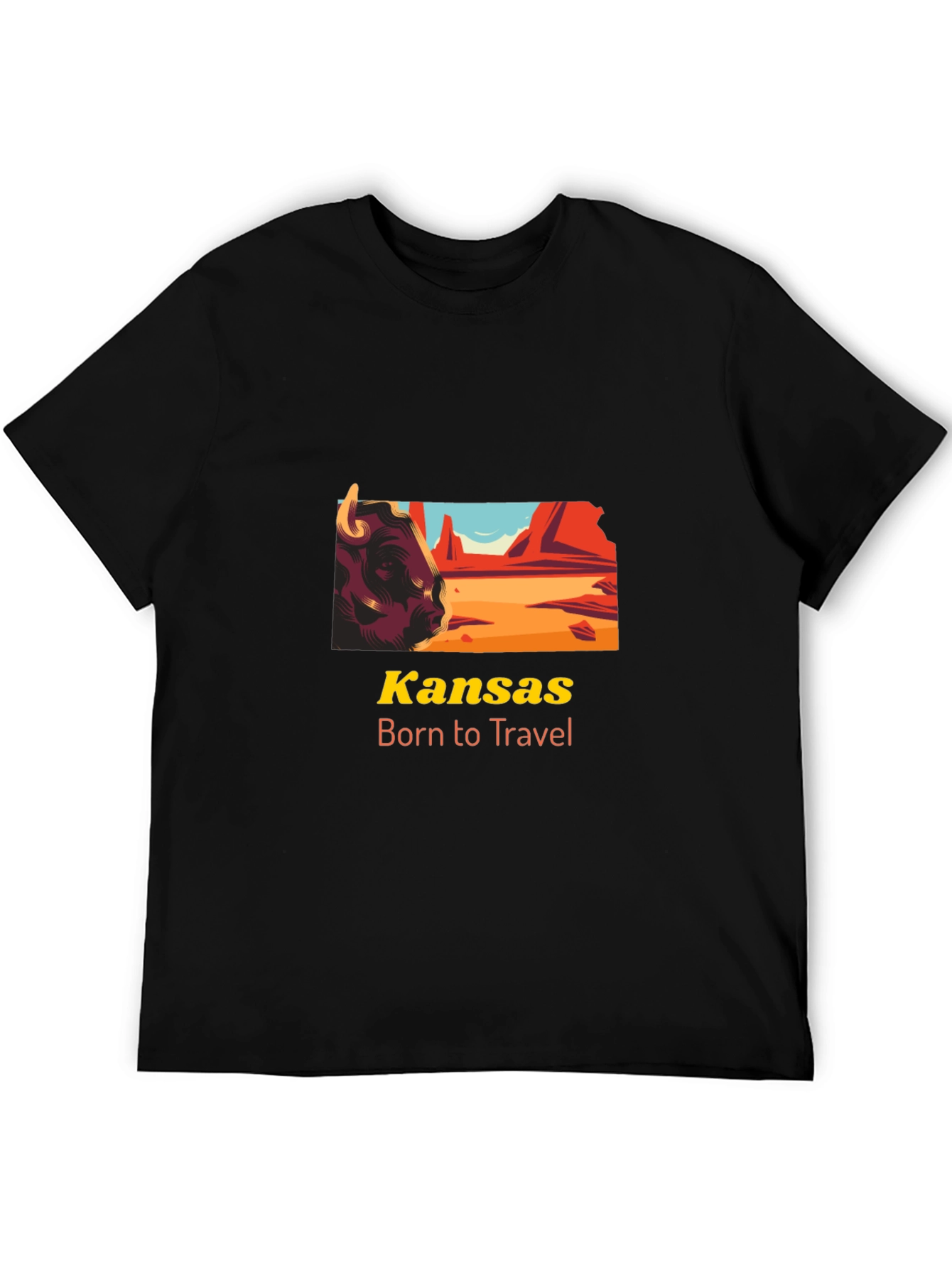 Kansas Born to Travel Graphic Tee - Black