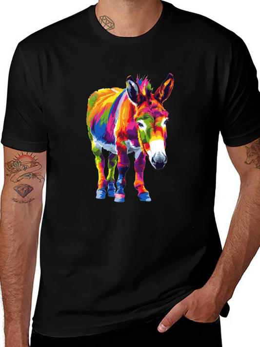 Colorful Donkey Graphic Tee - Black Cotton Blend