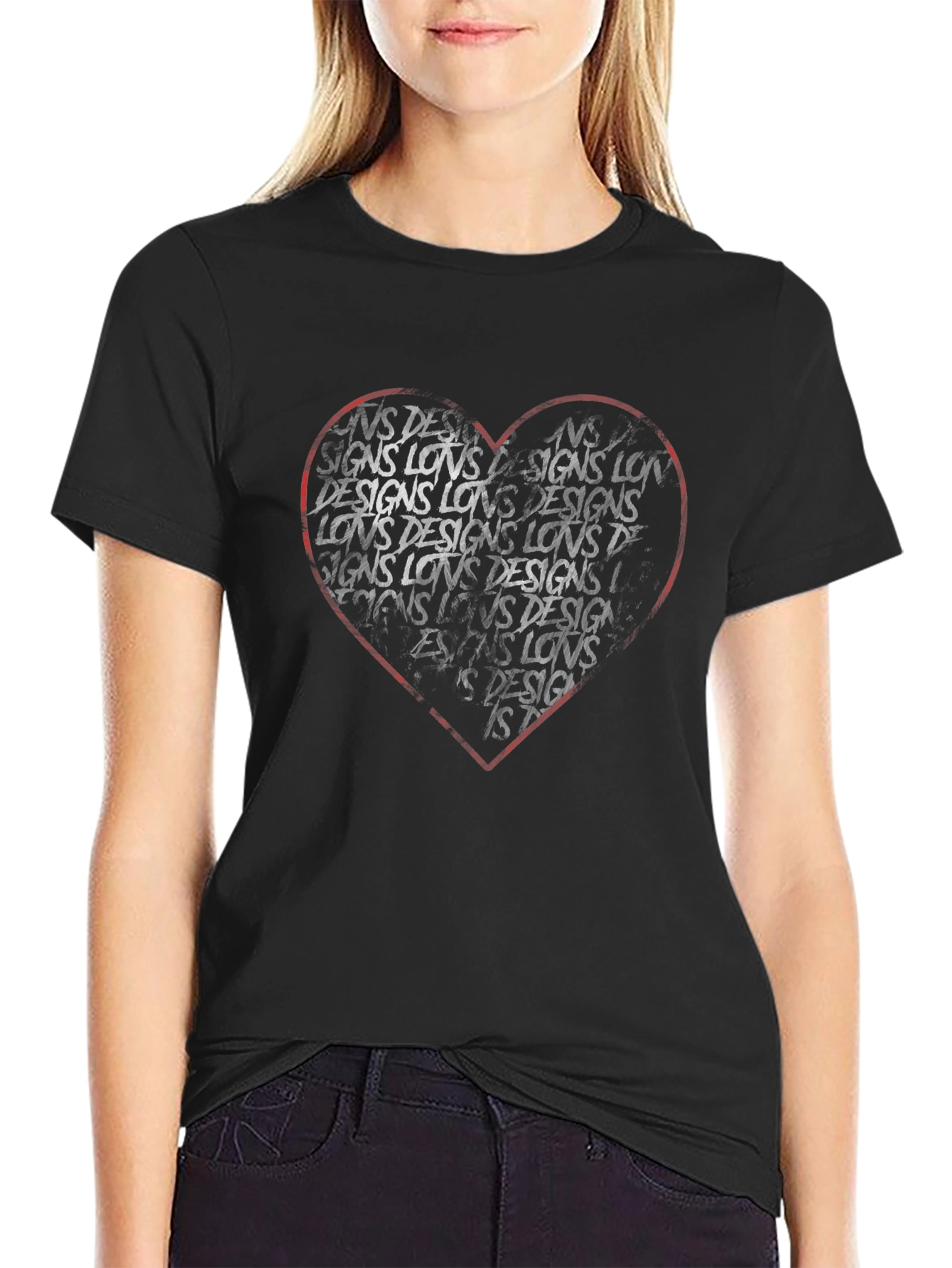 Black Heart Print Graphic T-Shirt