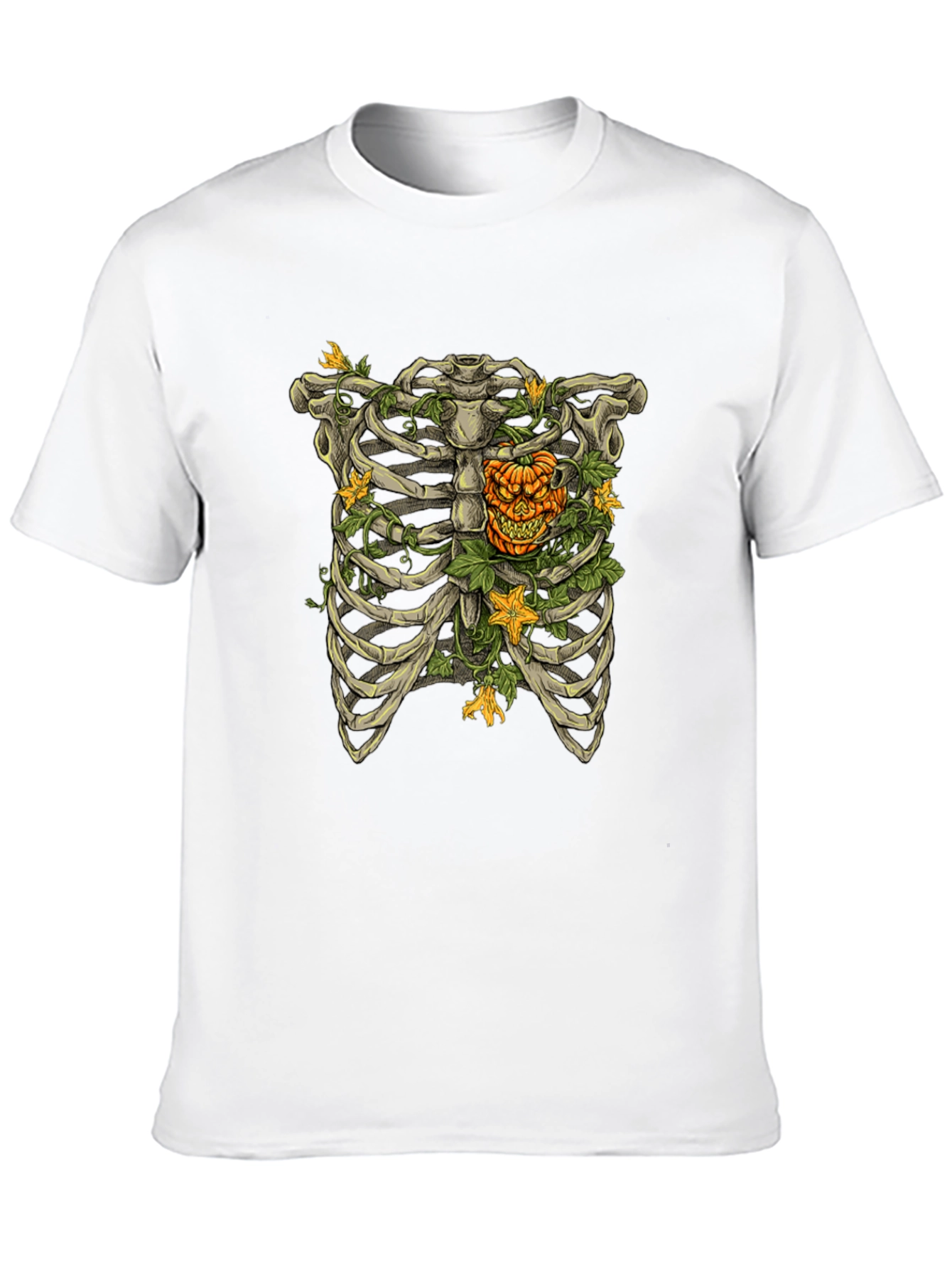 Skeleton Rib Cage Pumpkin Halloween Graphic Tee