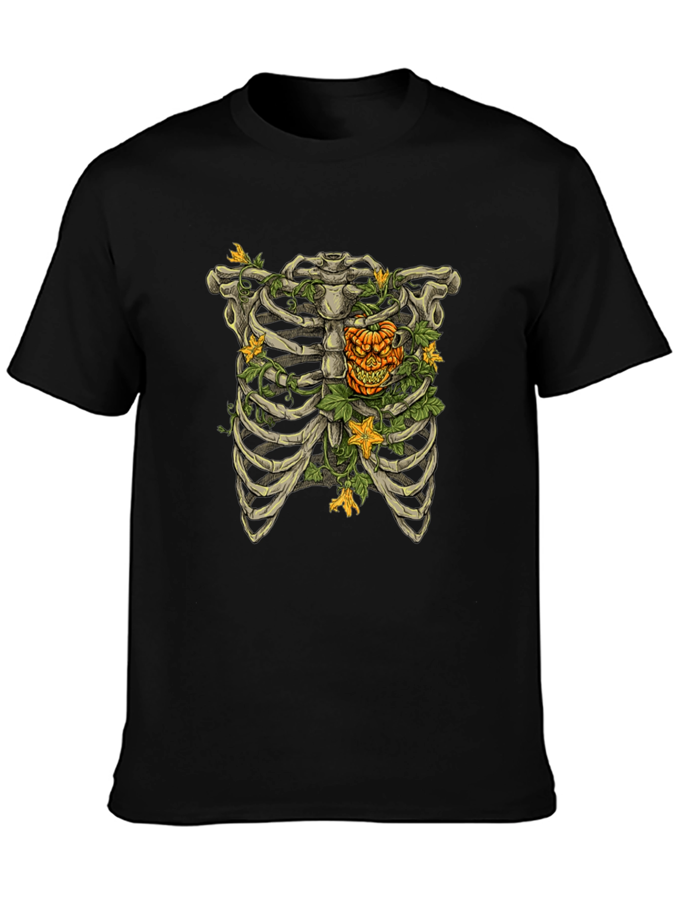 Skeleton Rib Cage Pumpkin Halloween Graphic Tee