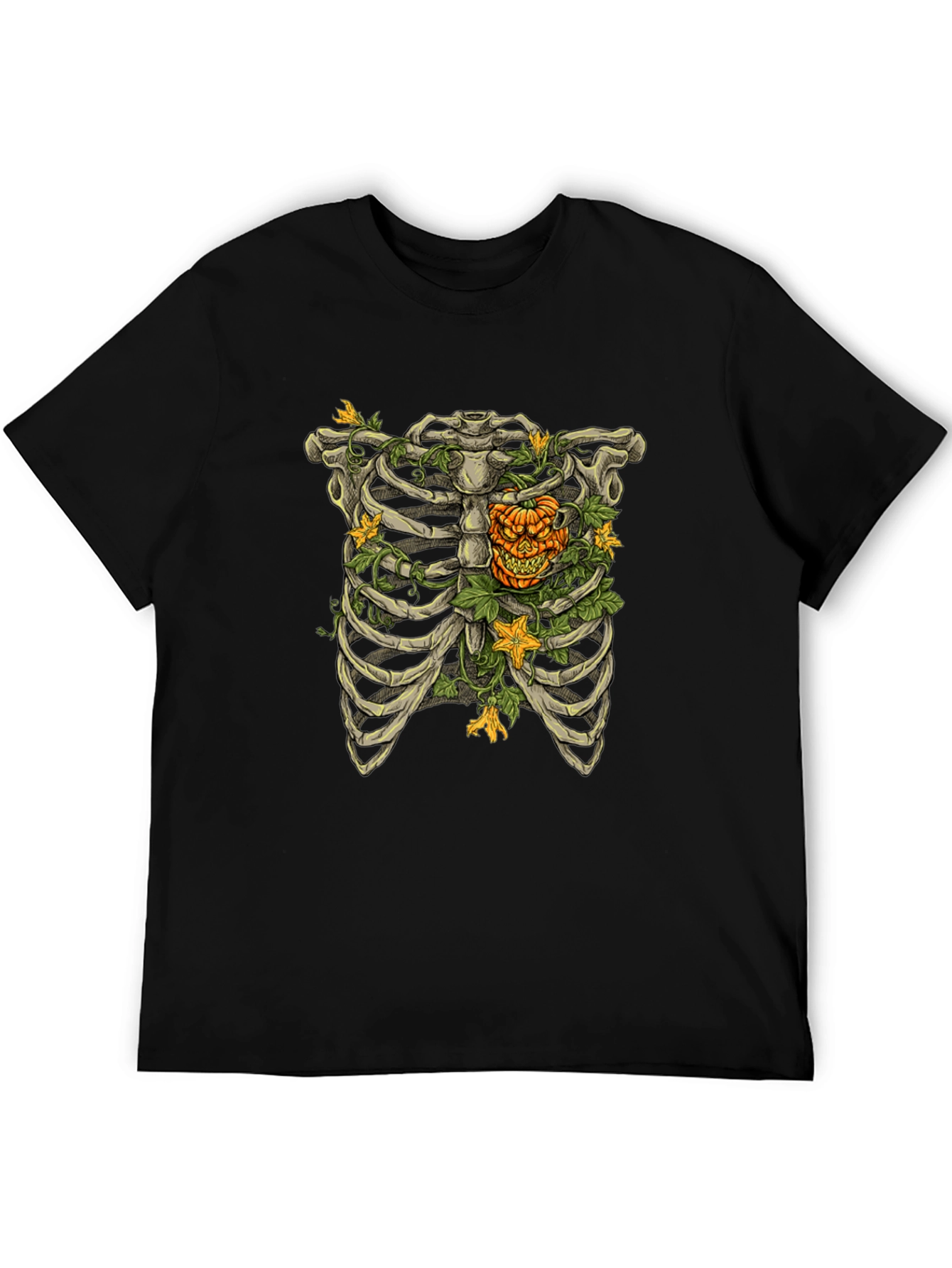 Skeleton Rib Cage Pumpkin Halloween Graphic Tee