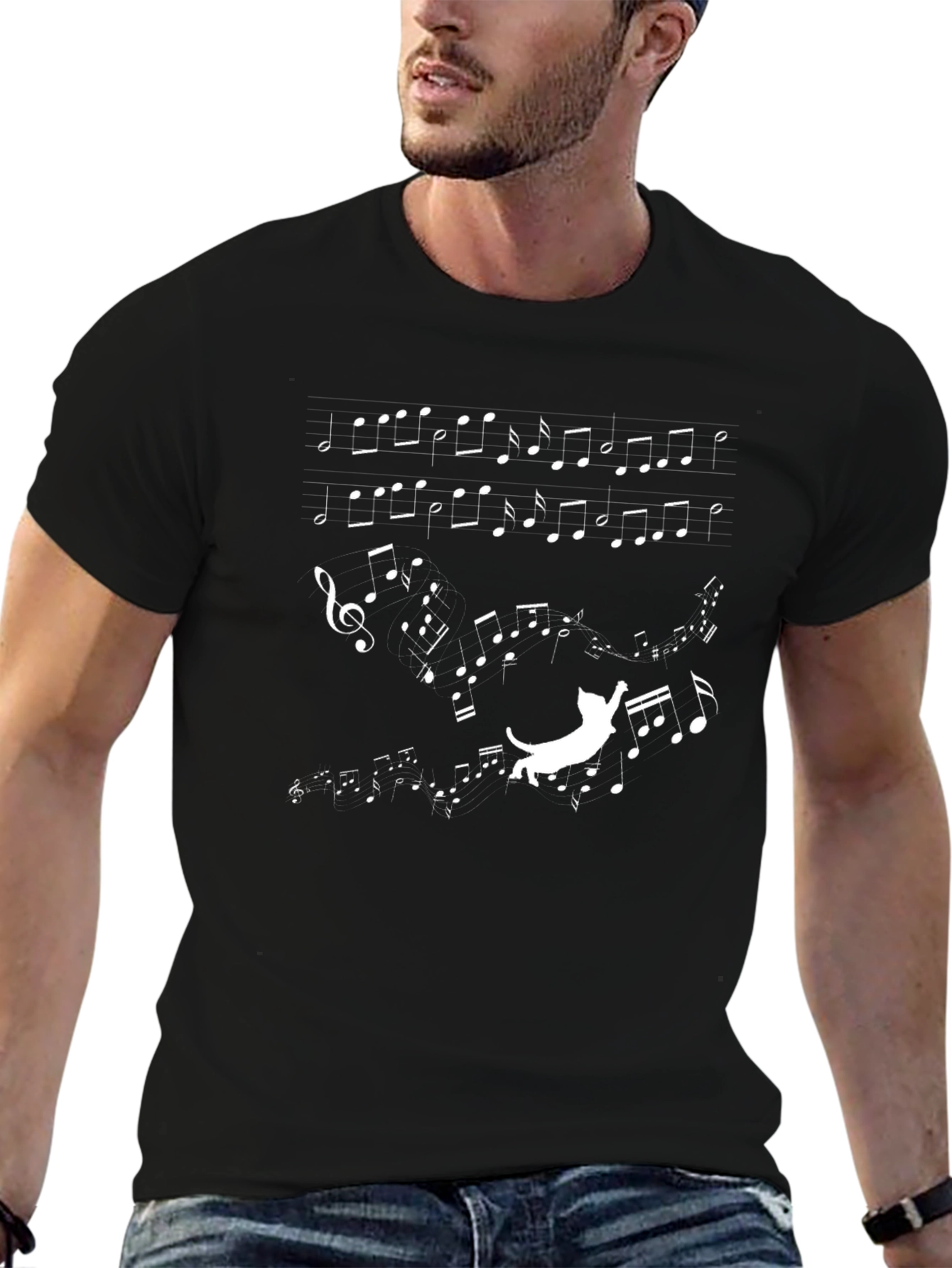 Musical Cat T-Shirt - Black Cotton Tee