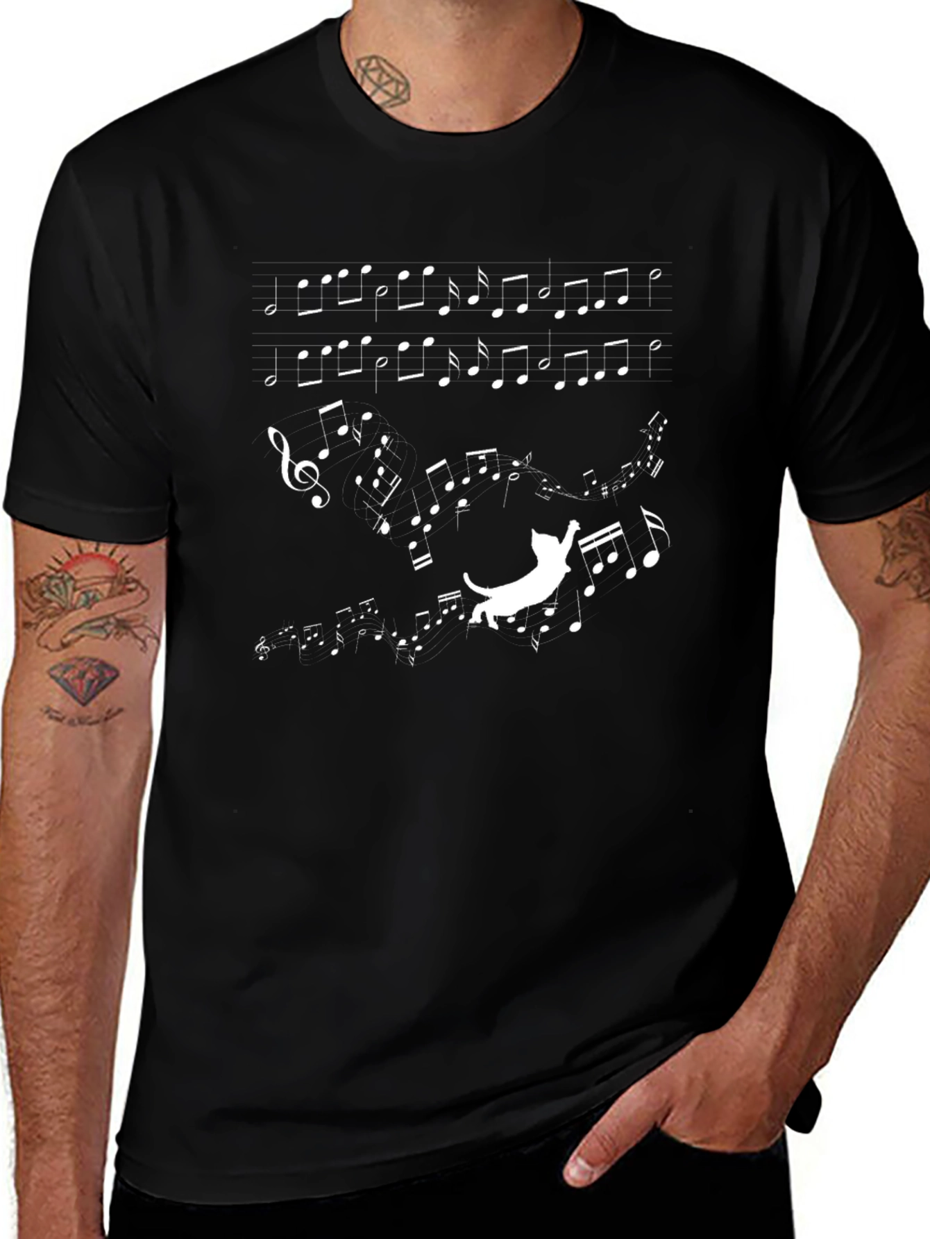 Musical Cat T-Shirt - Black Cotton Tee