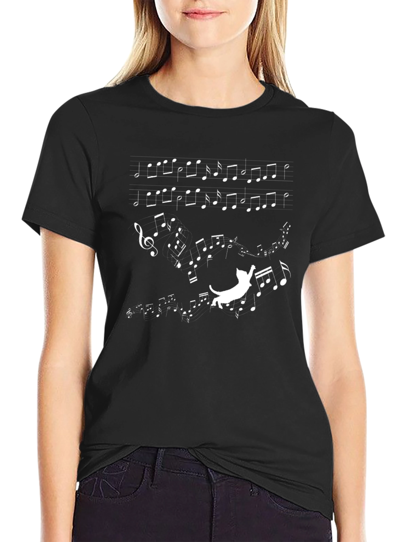 Musical Cat T-Shirt - Black Cotton Tee