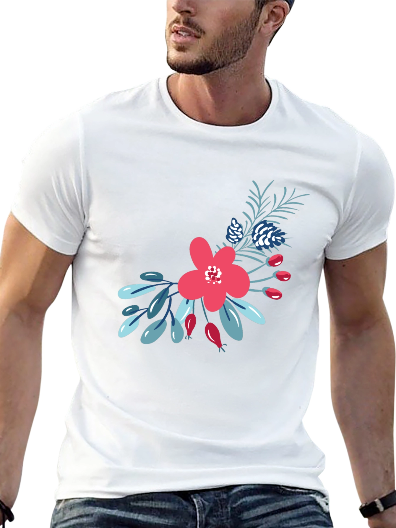 Floral Graphic Print Tee - Black