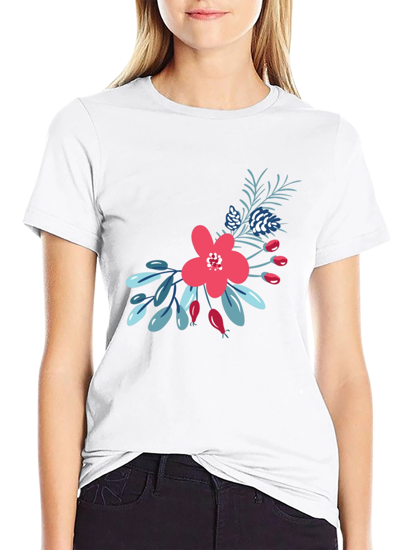 Floral Graphic Print Tee - Black