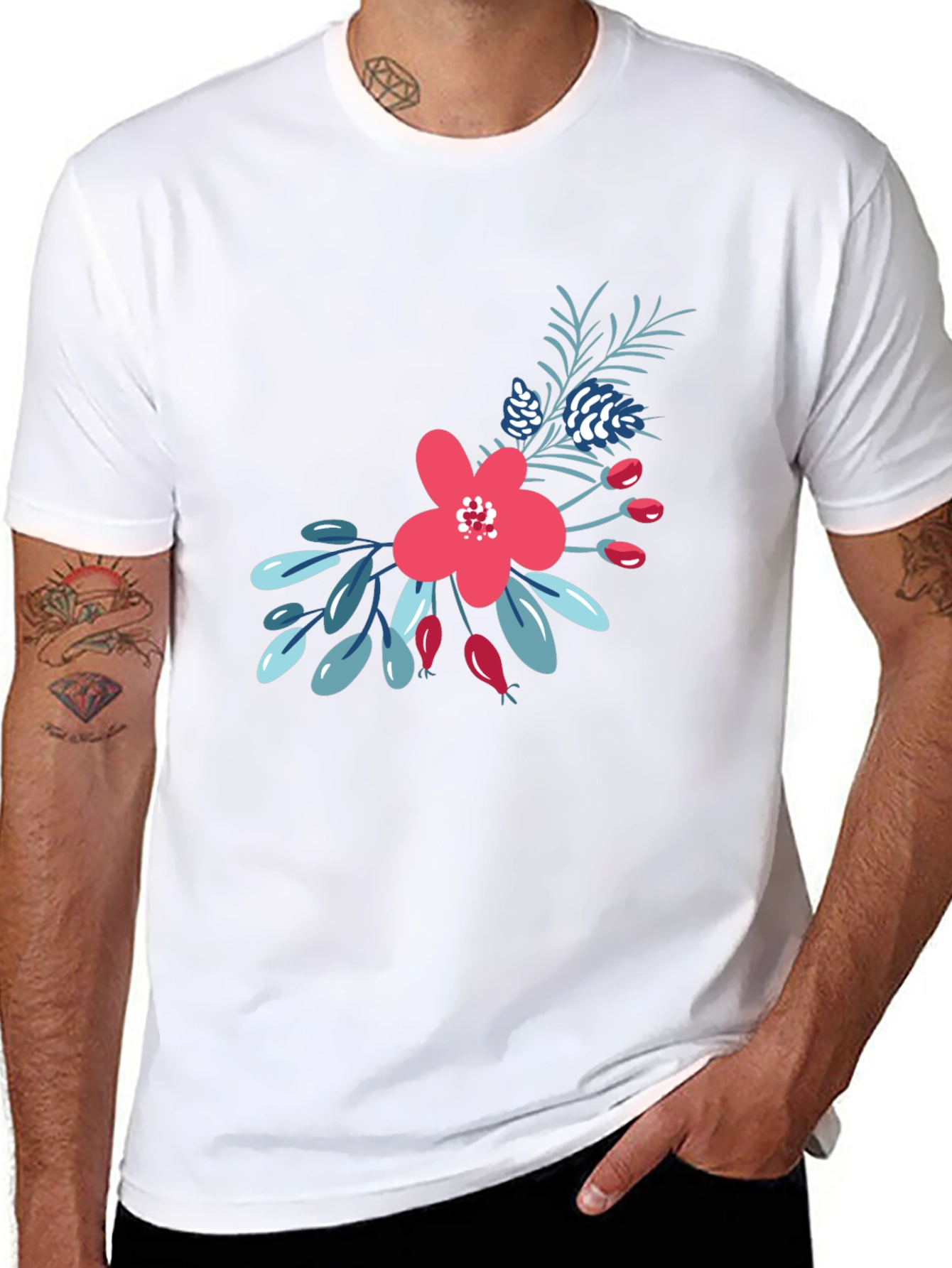 Floral Graphic Print Tee - Black