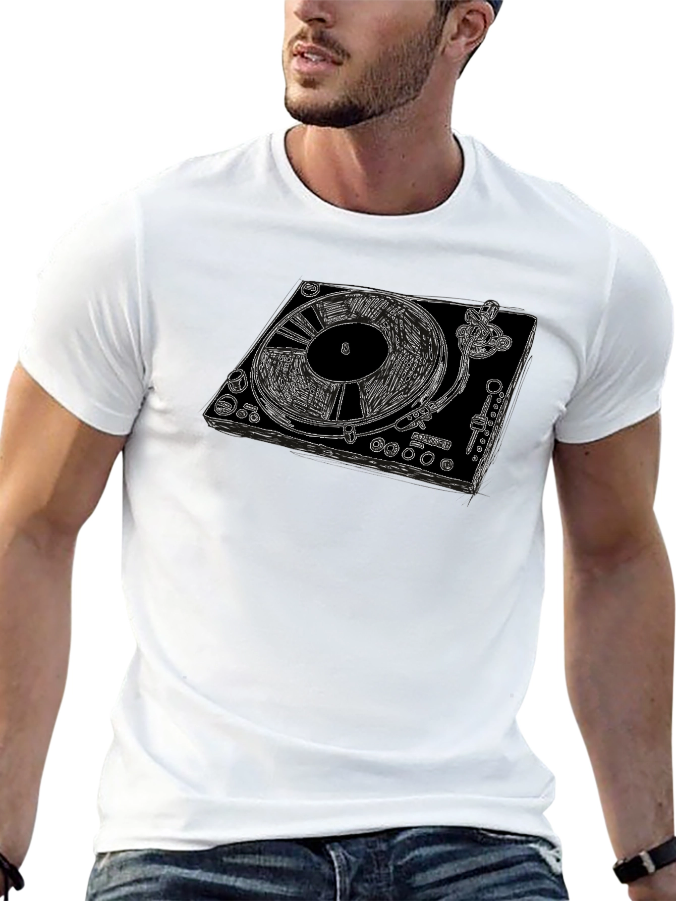 DJ Turntable Graphic Tee - Black Cotton T-Shirt