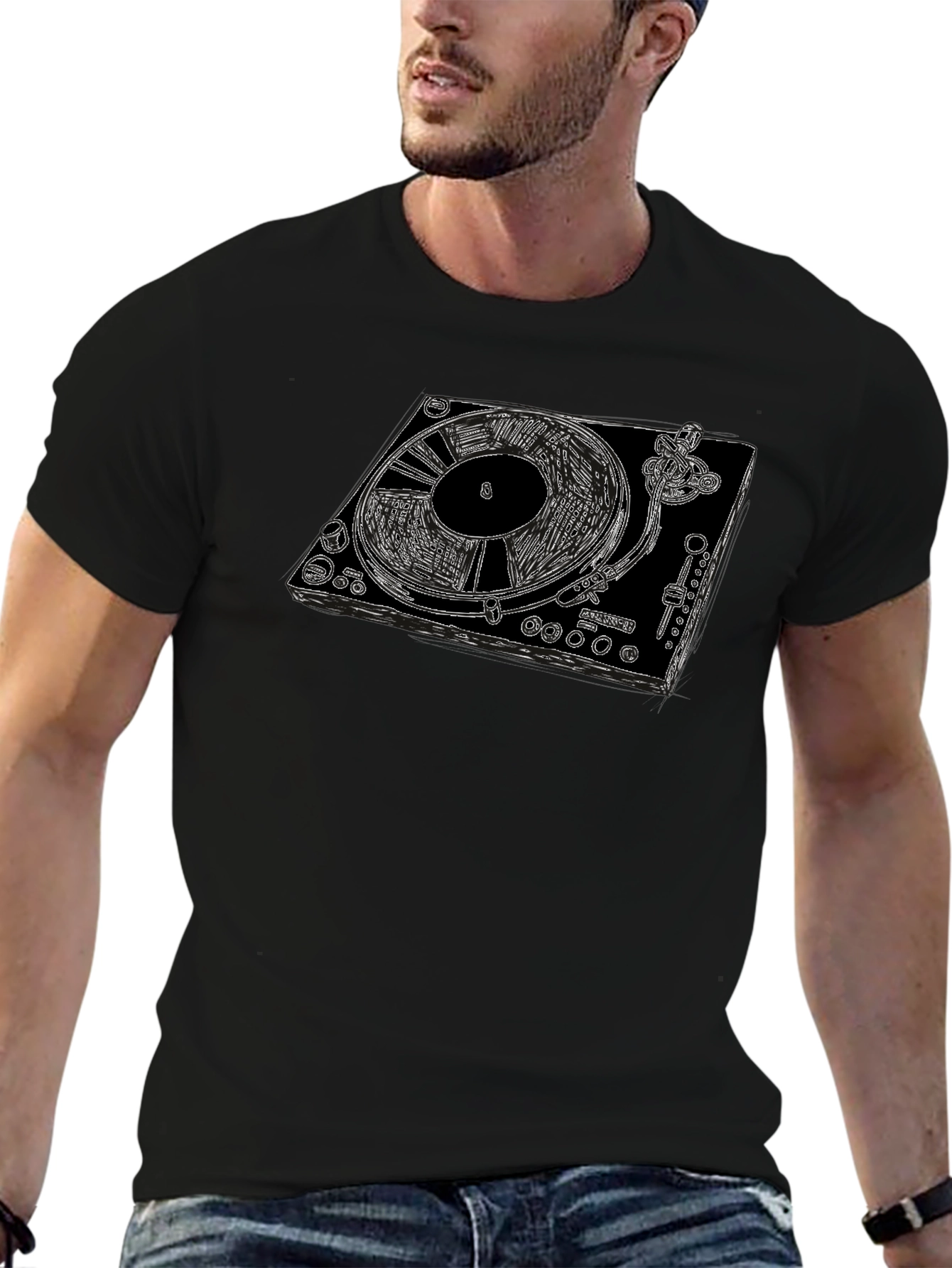 DJ Turntable Graphic Tee - Black Cotton T-Shirt