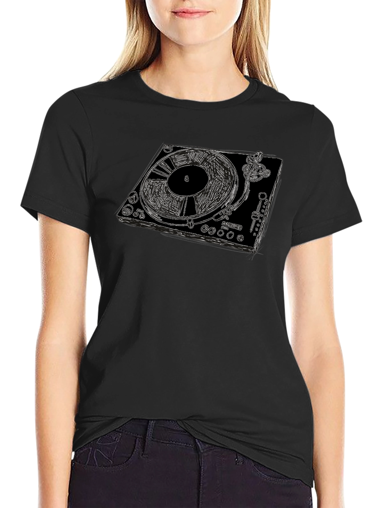 DJ Turntable Graphic Tee - Black Cotton T-Shirt