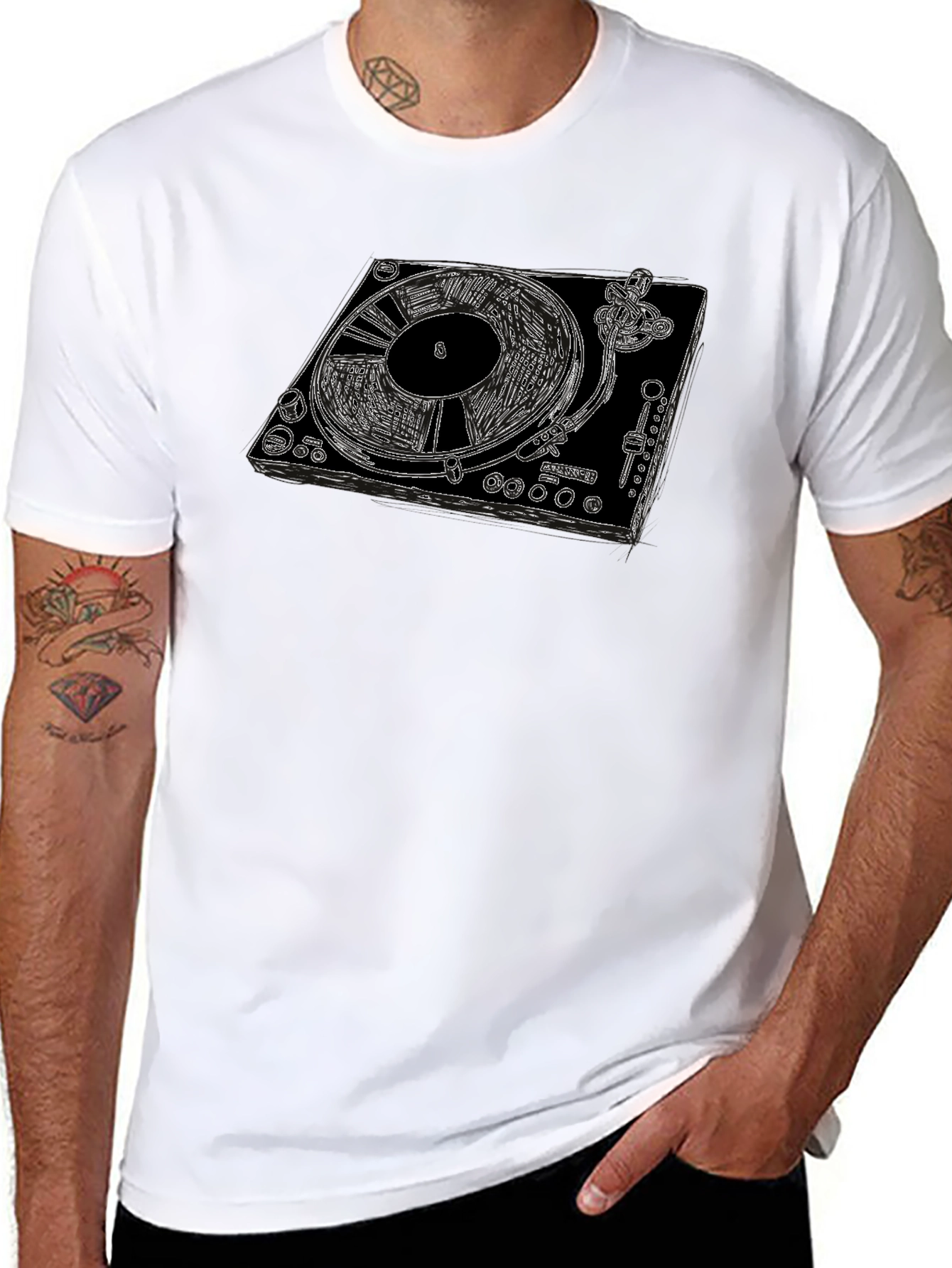 DJ Turntable Graphic Tee - Black Cotton T-Shirt