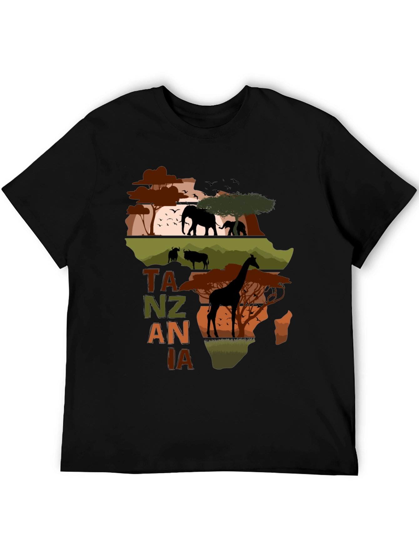 Tanzania Safari T-Shirt - African Wildlife Map Design
