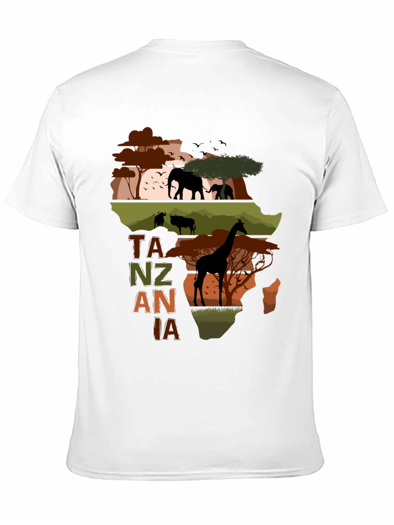 Tanzania Safari T-Shirt - African Wildlife Map Design