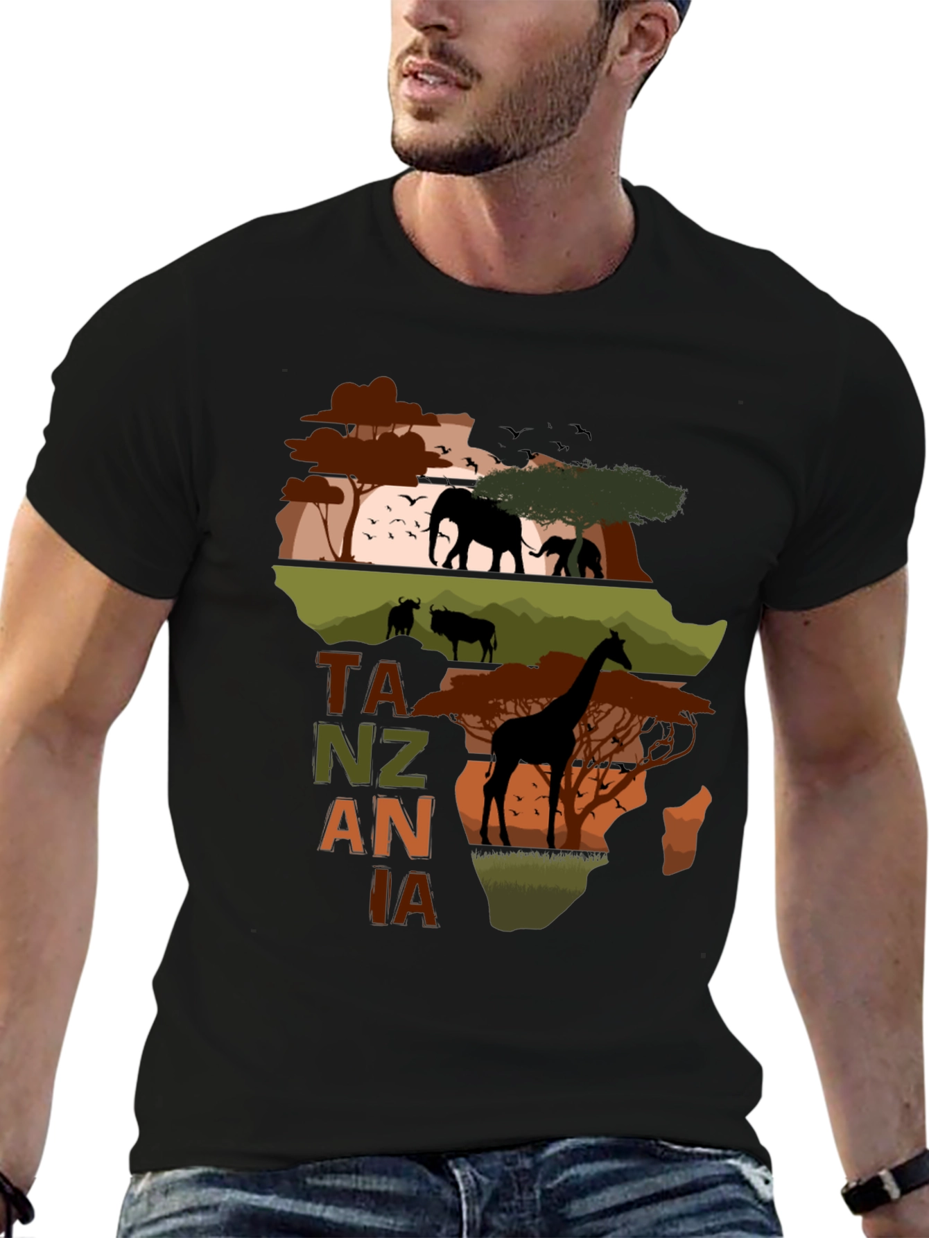 Tanzania Safari T-Shirt - African Wildlife Map Design