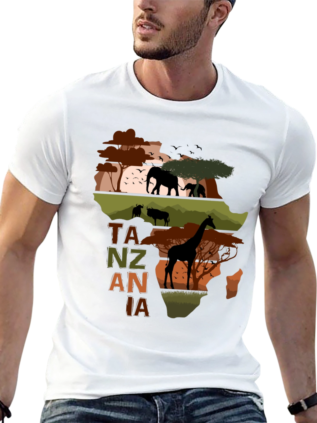 Tanzania Safari T-Shirt - African Wildlife Map Design