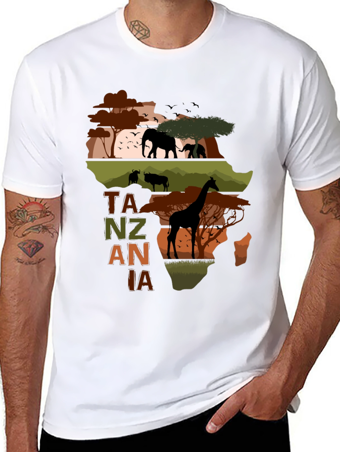 Tanzania Safari T-Shirt - African Wildlife Map Design