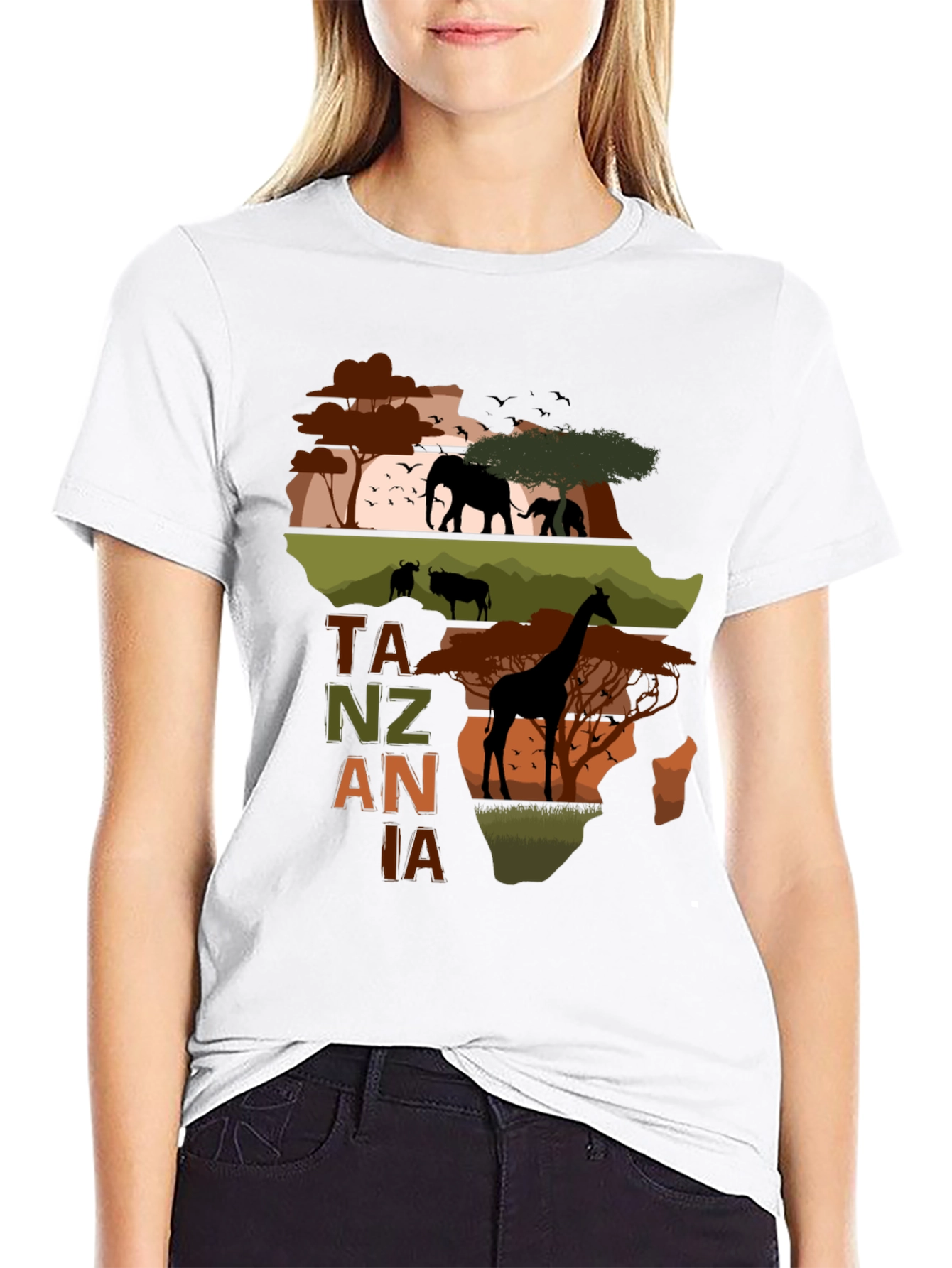 Tanzania Safari T-Shirt - African Wildlife Map Design
