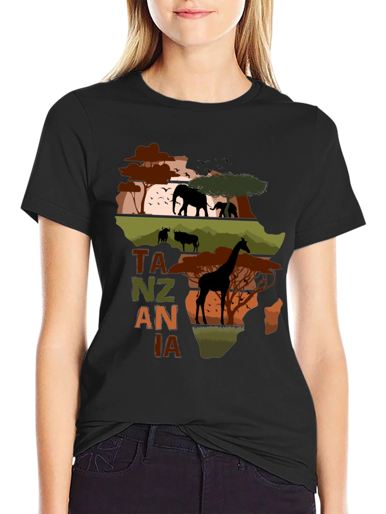 Tanzania Safari T-Shirt - African Wildlife Map Design