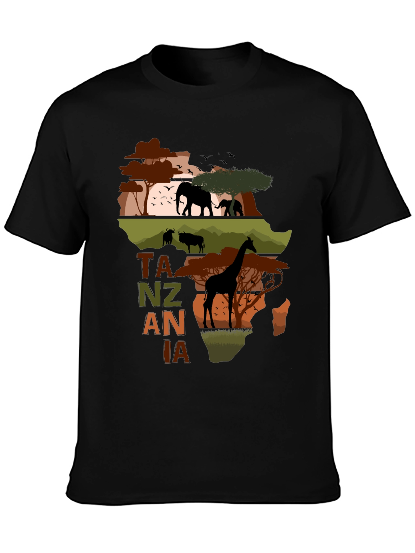 Tanzania Safari T-Shirt - African Wildlife Map Design