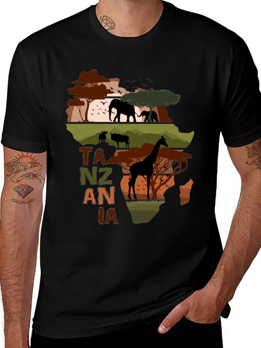 Tanzania Safari T-Shirt - African Wildlife Map Design