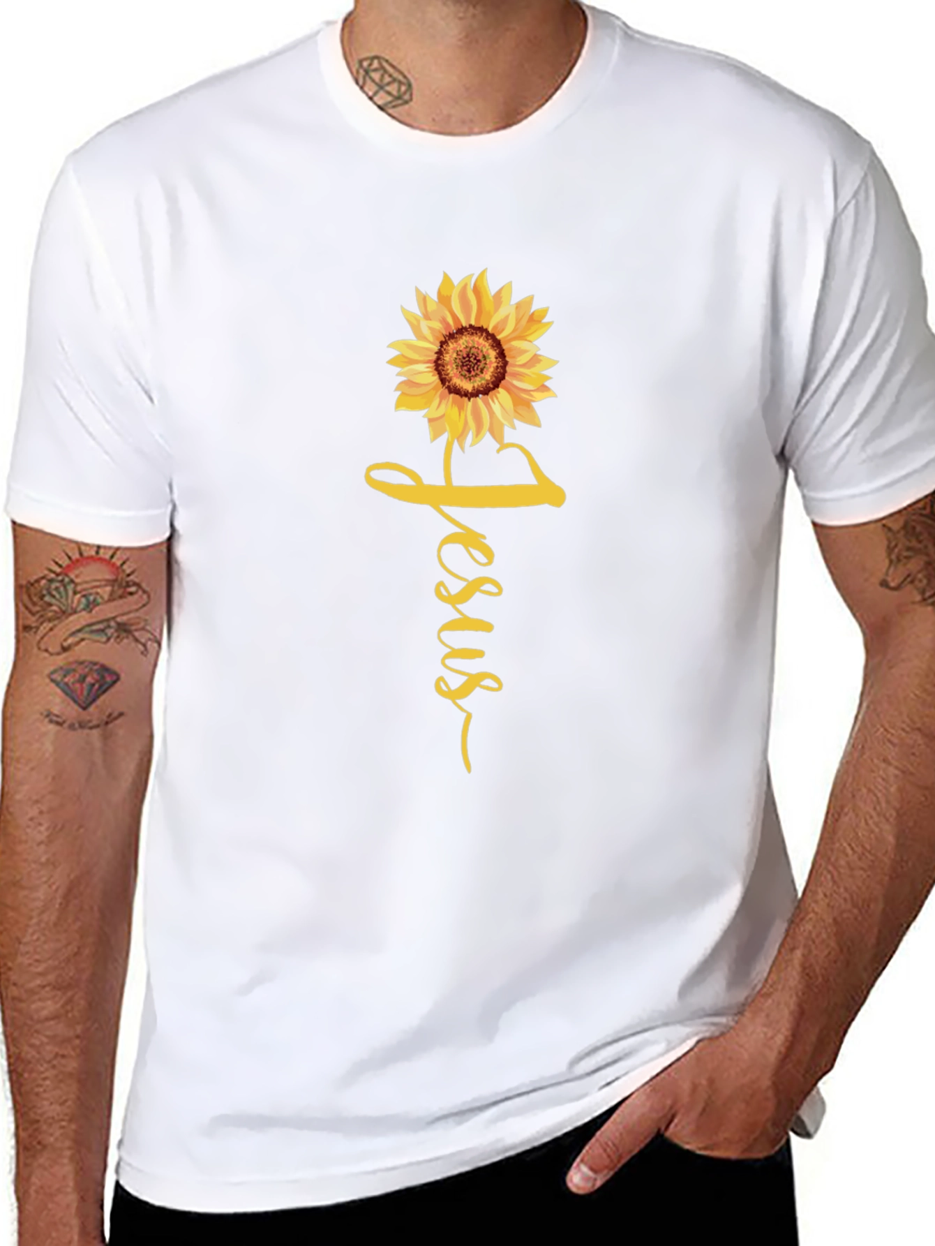 Jesus Sunflower Graphic Tee - Black Casual T-Shirt