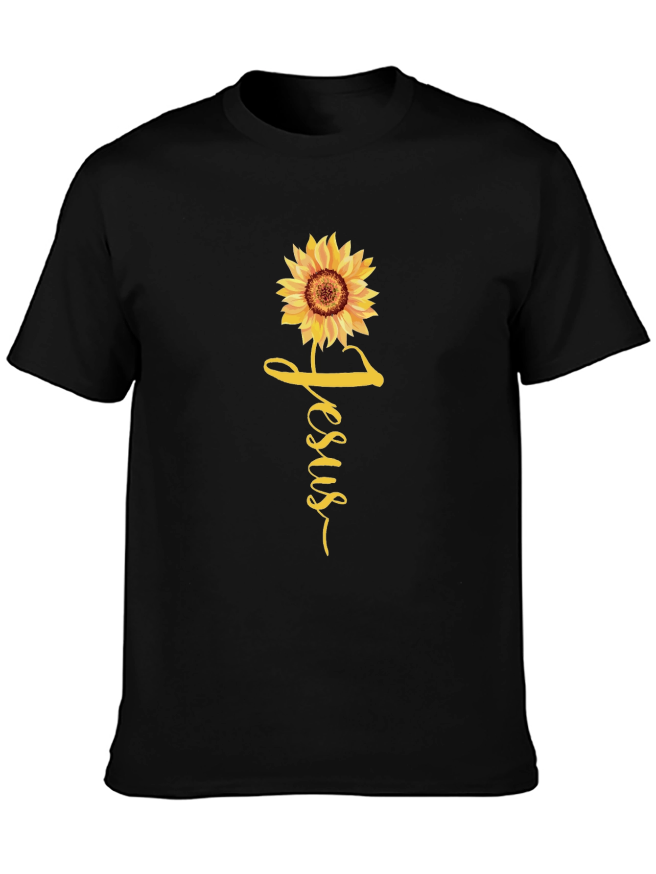 Jesus Sunflower Graphic Tee - Black Casual T-Shirt
