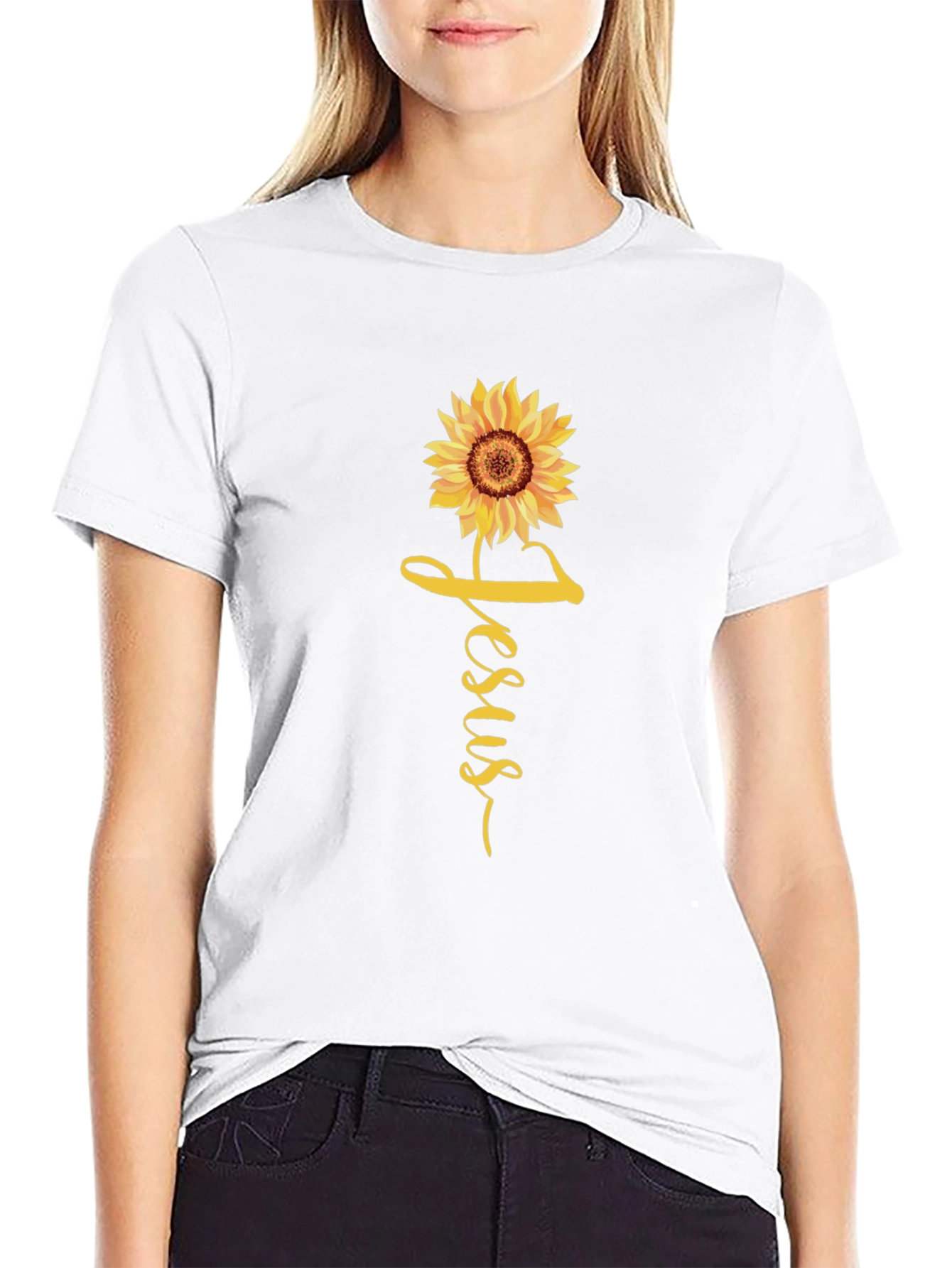 Jesus Sunflower Graphic Tee - Black Casual T-Shirt