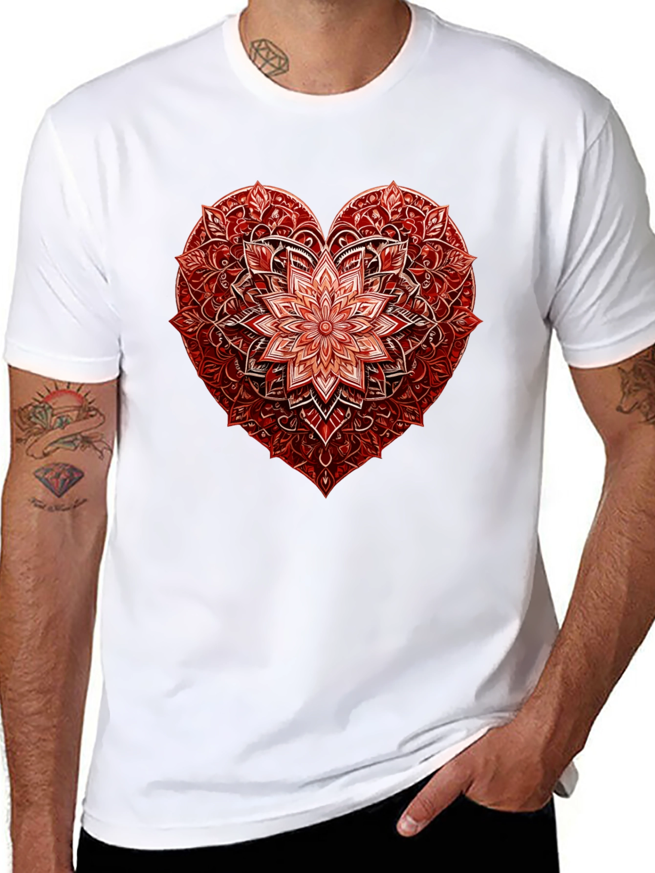 Red Floral Heart Graphic T-Shirt