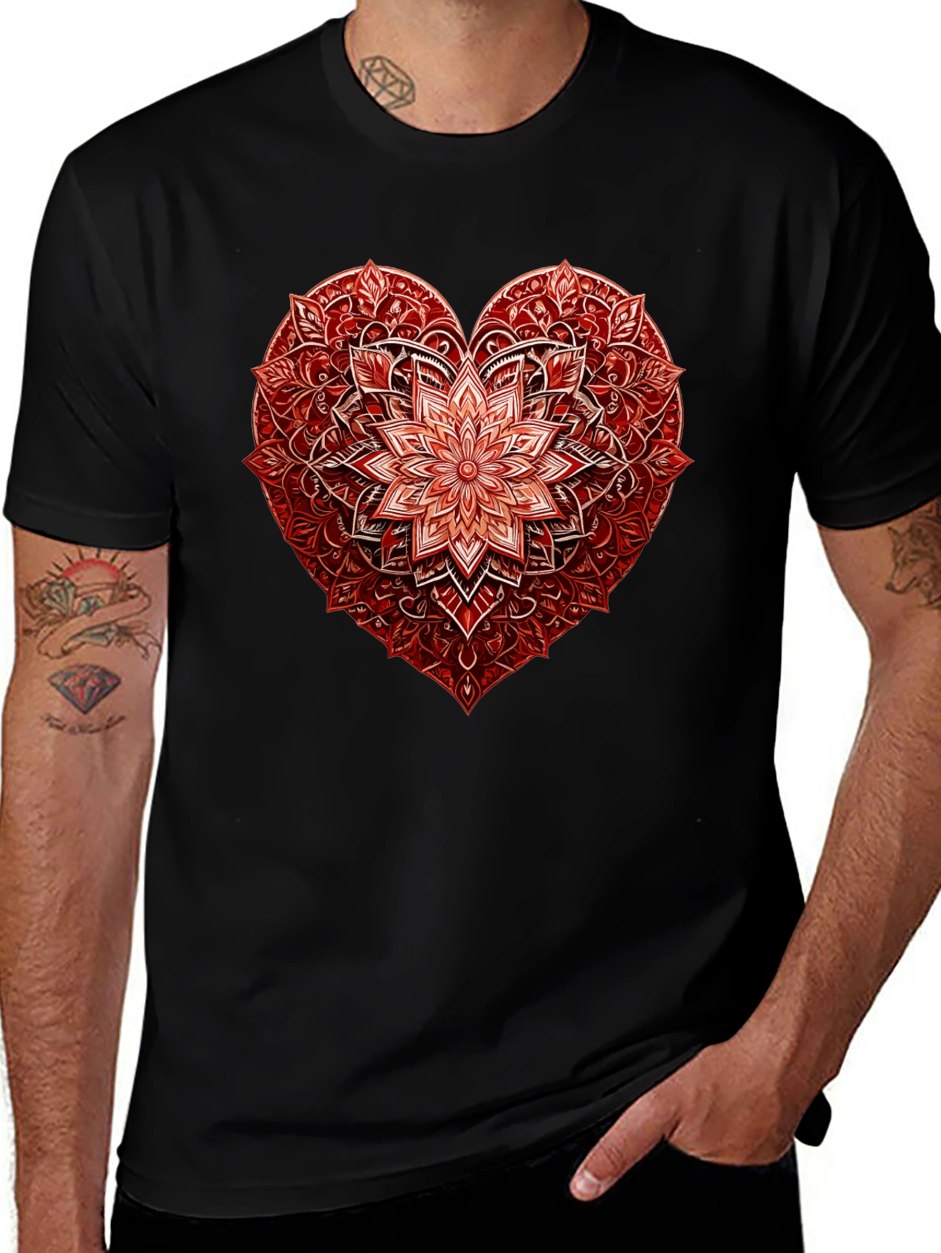 Red Floral Heart Graphic T-Shirt