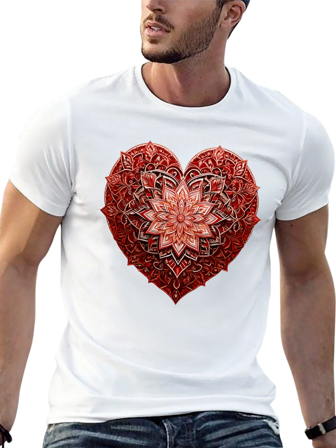 Red Floral Heart Graphic T-Shirt
