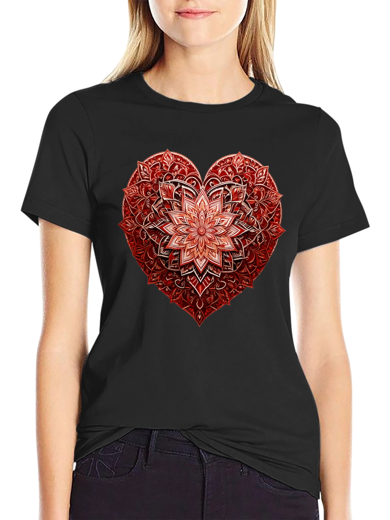 Red Floral Heart Graphic T-Shirt