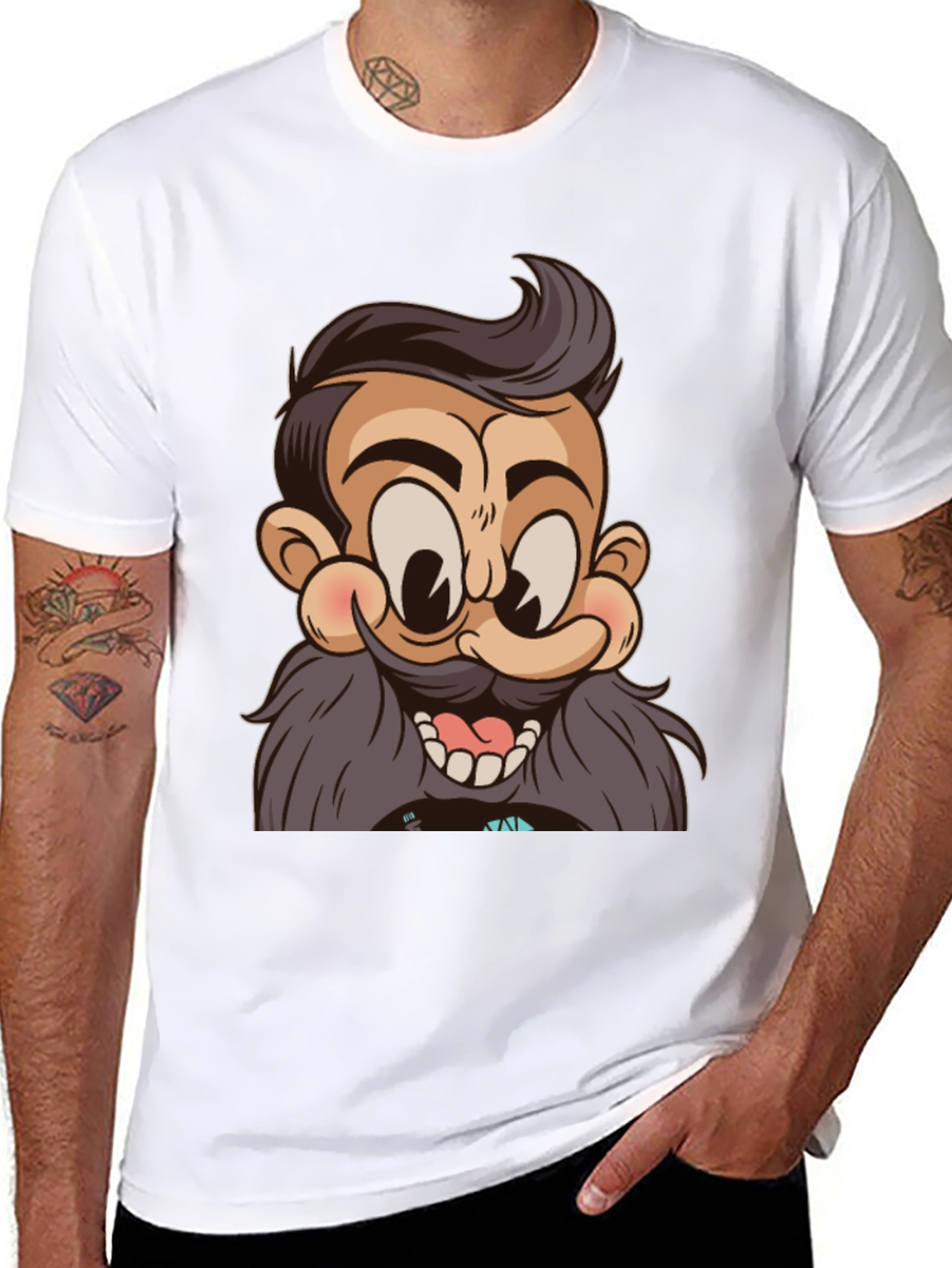 Cartoon Beard Man Black T-Shirt
