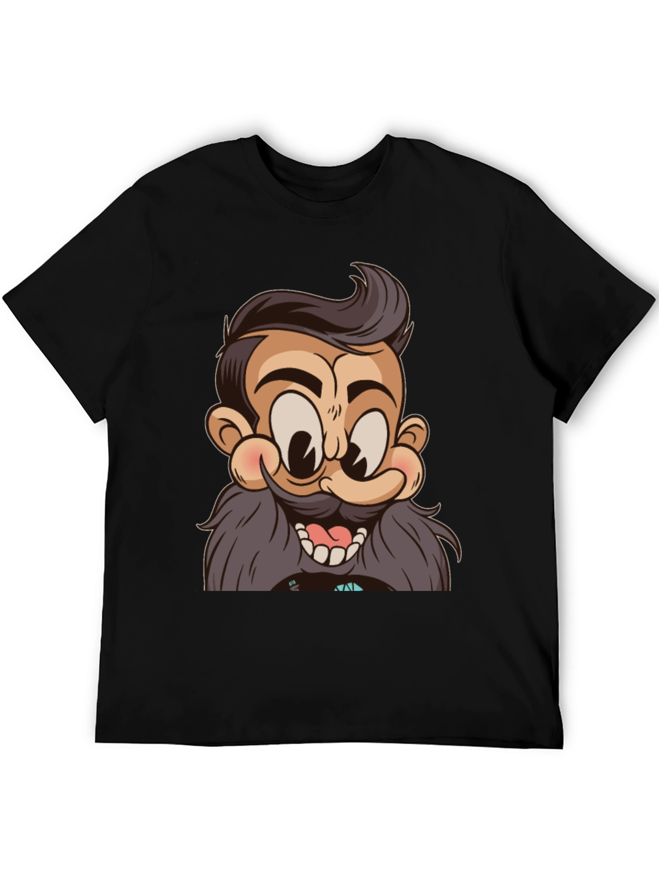 Cartoon Beard Man Black T-Shirt