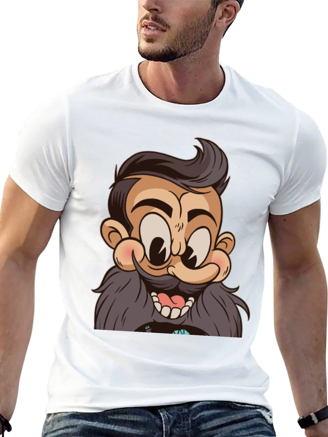 Cartoon Beard Man Black T-Shirt
