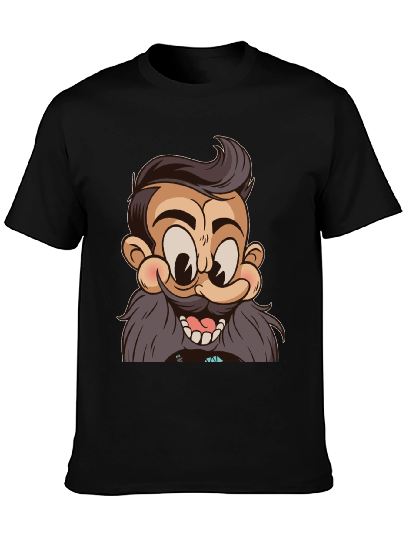 Cartoon Beard Man Black T-Shirt