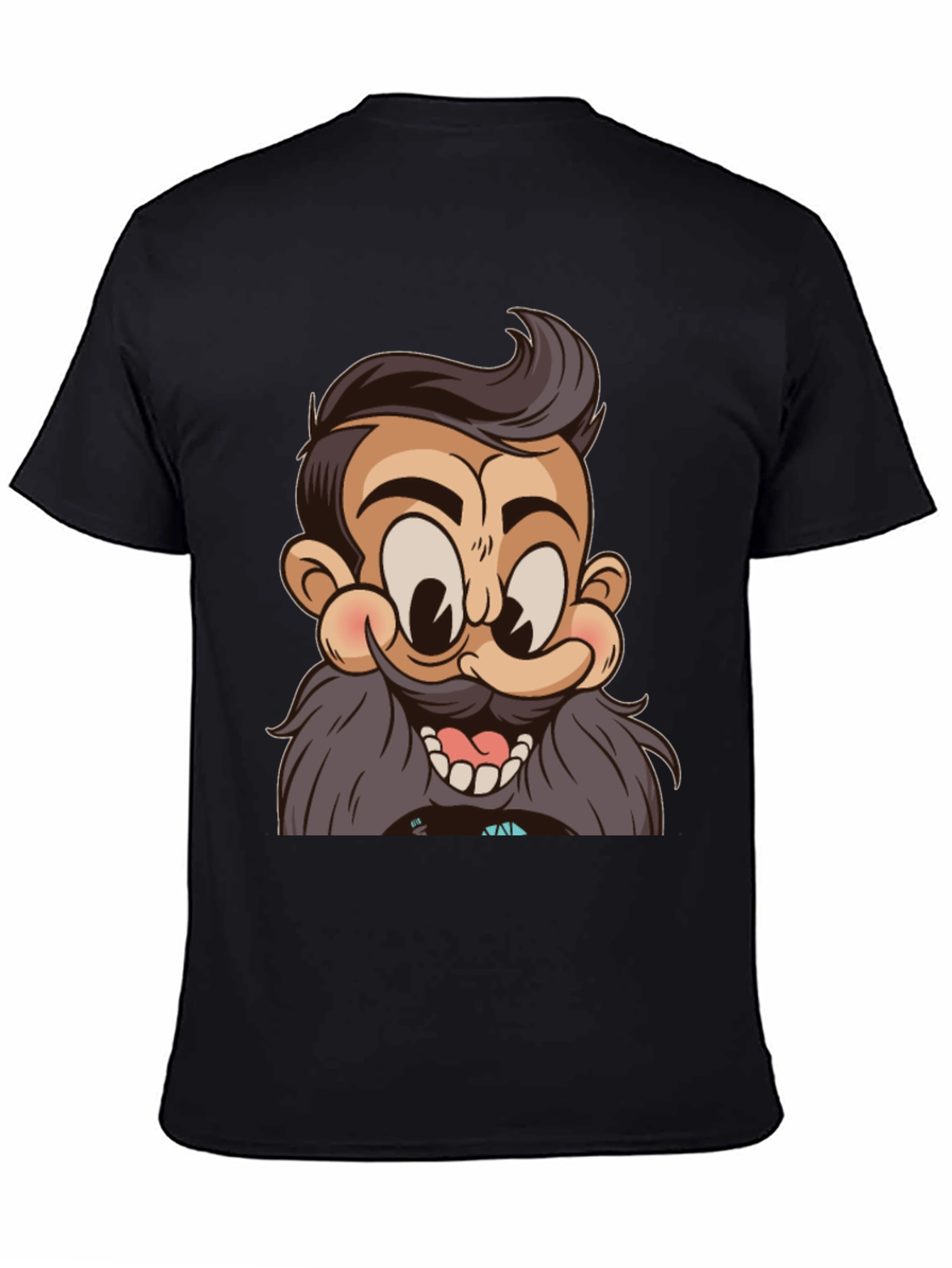 Cartoon Beard Man Black T-Shirt