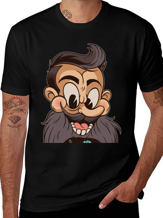 Cartoon Beard Man Black T-Shirt